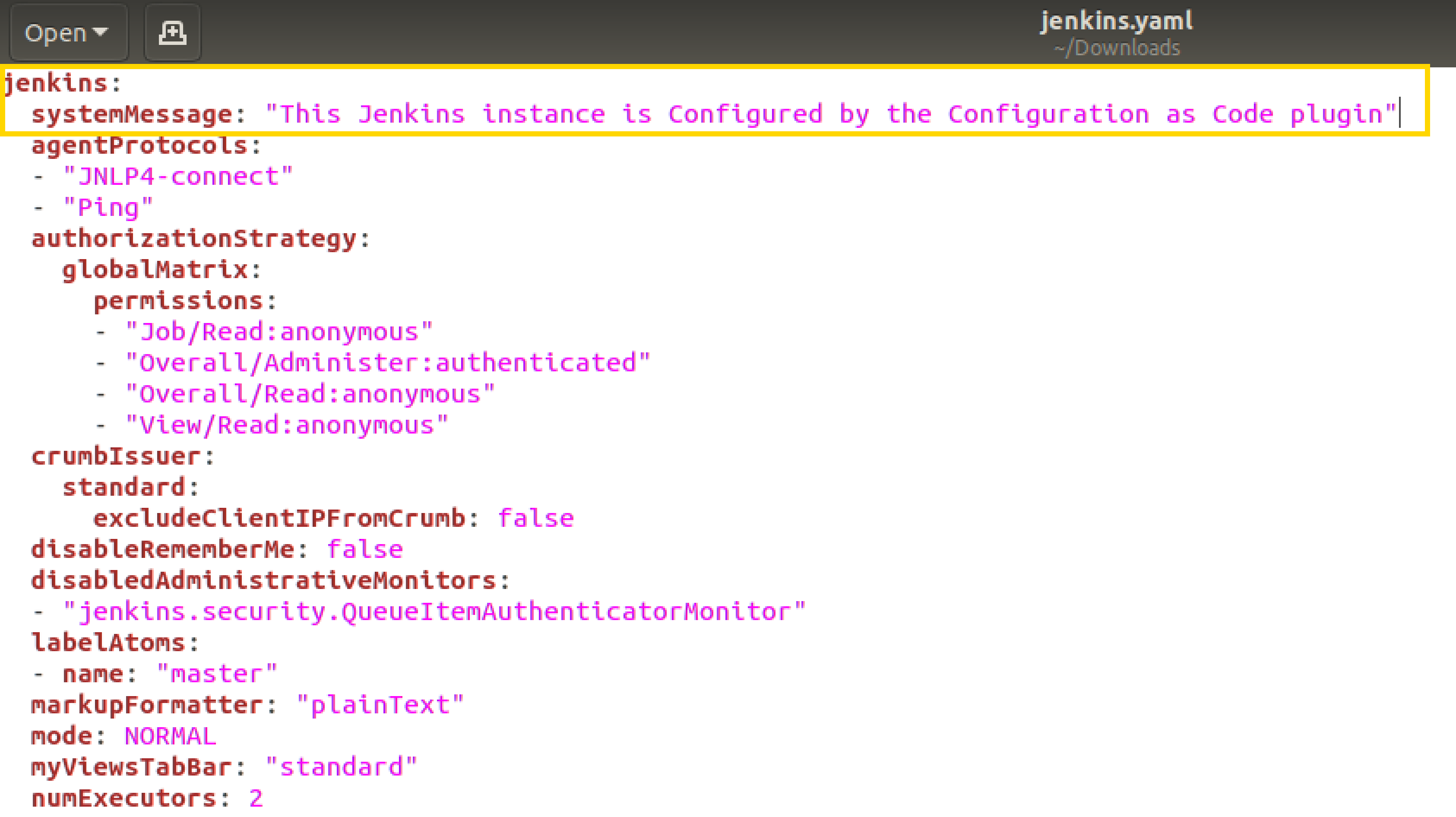 Updating the jenkins.yaml file